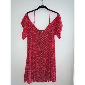 Red Floral Cold Shoulder Dress• Size M